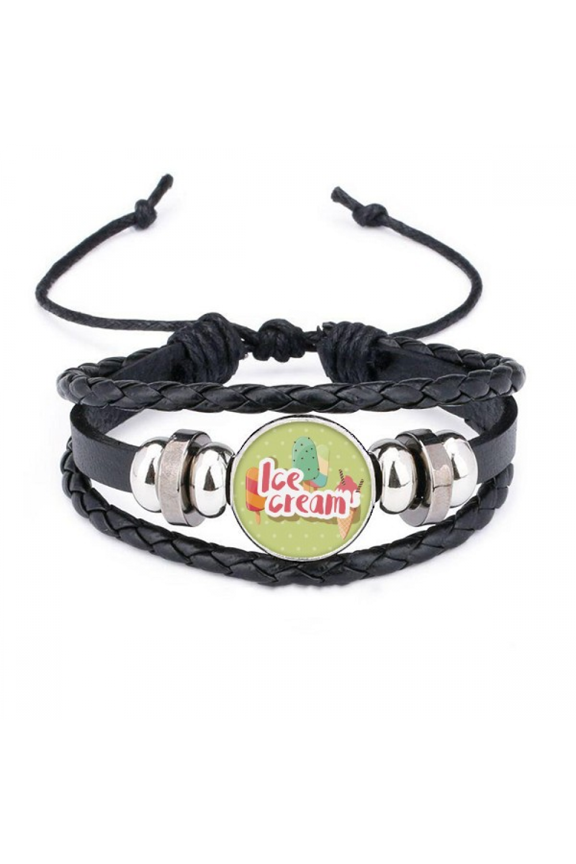 green popsicle sweet ice pattern bracelet braided leather woven wristband