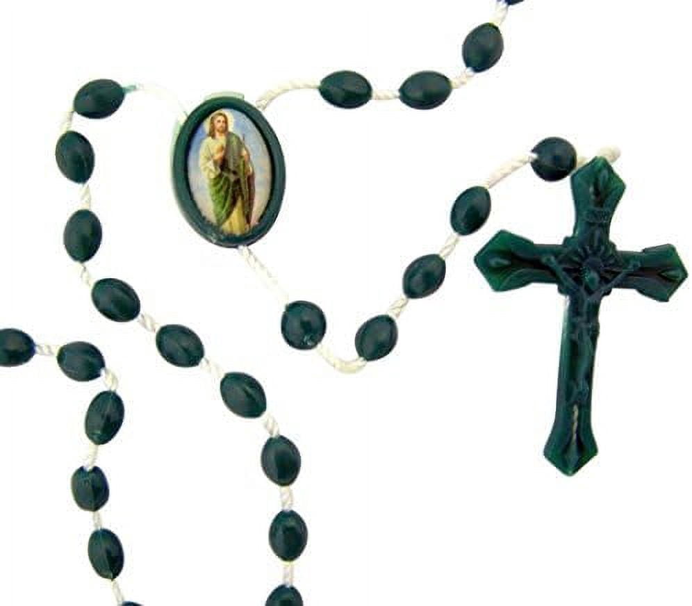 green prayer bead cord rosary with saint jude centerpiece, pack of 10