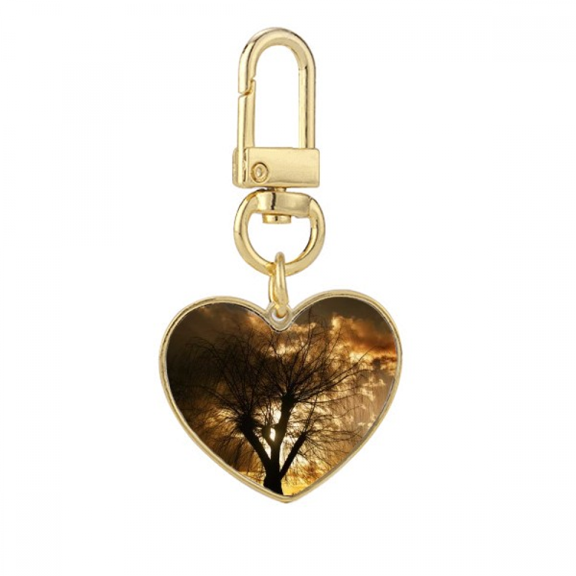 green ry science nature scenery gold heart keychain metal keyring holder