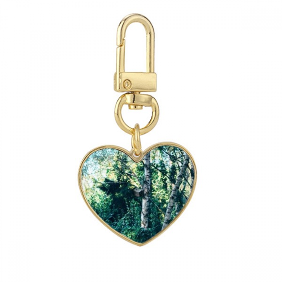 green ry science nature scenery gold heart keychain metal keyring holder