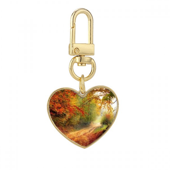 green ry science nature scenery gold heart keychain metal keyring holder