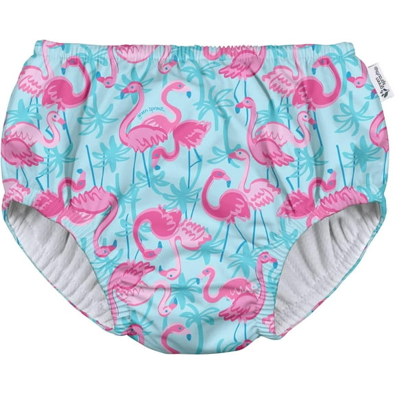 green sprouts Baby and Toddler Reusable Eco Pull-Up Swim Diaper (6mo-4T) - Aqua Palm Flamingos - 24 Mo