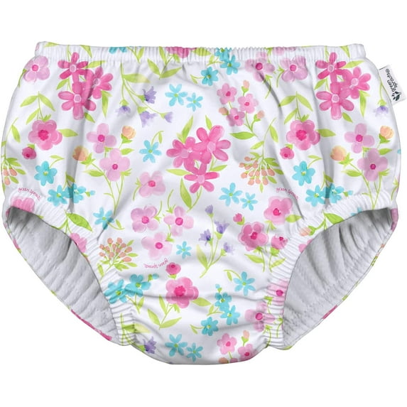green sprouts Baby and Toddler Reusable Eco Pull-Up Swim Diaper (6mo-4T) - White Flower Bouquet - 3T