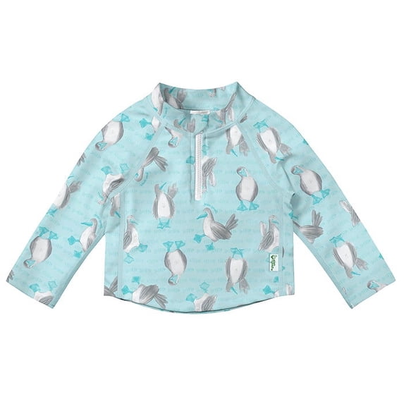 green sprouts Long Sleeve Zip Rashguard Shirt-Light Aqua Blue-footed Boobies-3T