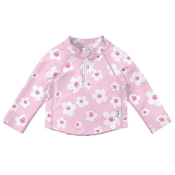 green sprouts Long Sleeve Zip Rashguard Shirt-Light Pink Large Blossoms-24mo
