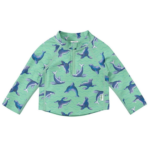 green sprouts Long Sleeve Zip Rashguard Shirt-Seafoam Sea Lions-6mo