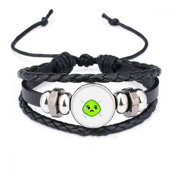 green squint smail head expression bracelet braided leather woven wristband