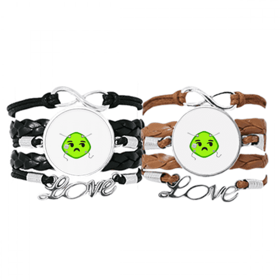 green squint smail head expression bracelet hand strap leather wristband double set