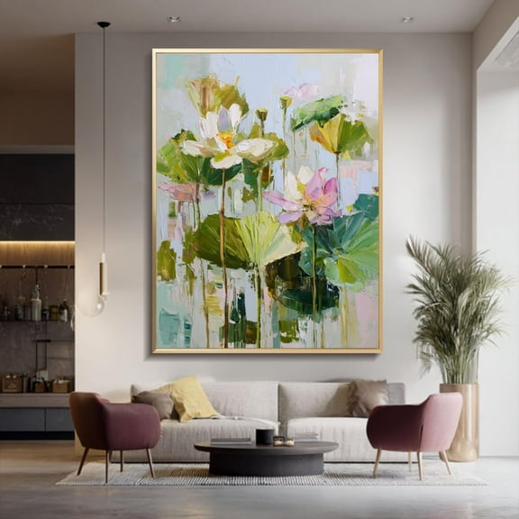 green texture wall art abstract floral art pink flower texture on green garden boho decor botanical wall art Poster Decor, Unframed Poster Size 8x12 F03.1.22l739