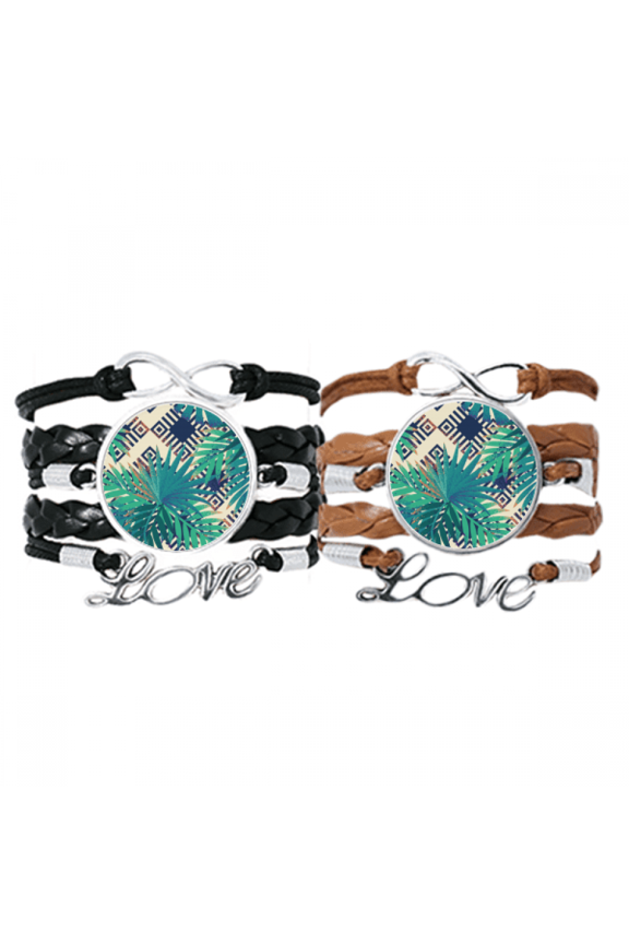 green tropics drawing art bracelet hand strap leather wristband double set