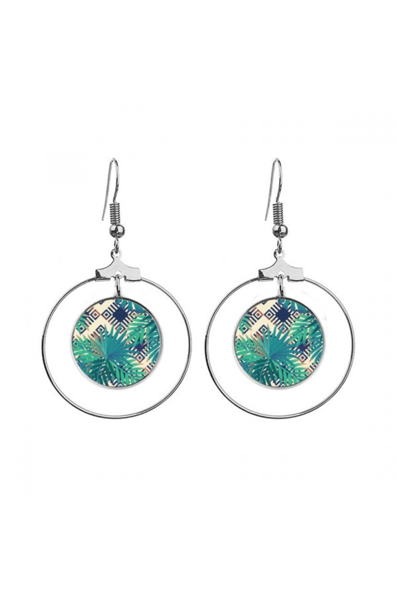 green tropics drawing art earrings dangle hoop jewelry drop circle