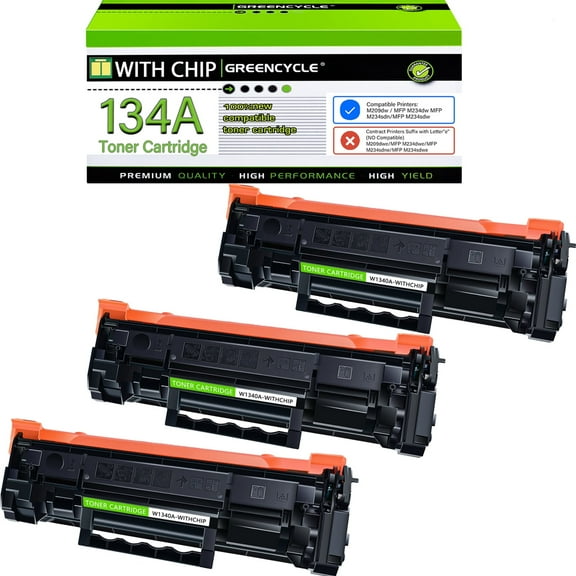 greencycle 134A Toner Cartridge Replacement Compatible for HP 134A Black Toner Cartridge Work with Laser Jet M209dw M234dw M234sdn M234sdw Ink Cartridge (3PCS,with Chip)