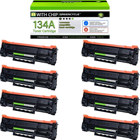 greencycle 134A Toner Cartridge Replacement Compatible for HP 134A Black Toner Cartridge Work with Laser Jet M209dw M234dw M234sdn M234sdw Ink Cartridge (8PCS,with Chip)