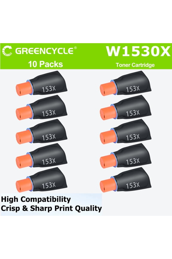 153X Black Toner Cartridge Replacement Compatible for W1530X Work with Laser Tank 1504 1504w 2504 2504dw, Laser Tank MFP 1604 1604w 2604 2604dw 2604sdw 2606 2606dw,5000 Pages,10pcs