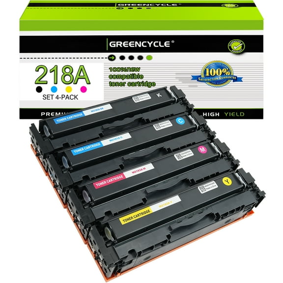 greencycle 218A Toner Cartridge 4 Pack [NO CHIP] Compatible Replacement for HP 218A W2180A W2181A W2182A W2183A Toner works with Color MFP 3301fdw 3301cdw 3301sdw Pro 3201dw Printers (BK/C/Y/M)