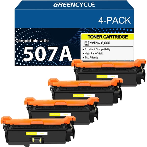 greencycle 507A CE402A Compatible Toner Cartridge Replacement for HP507A CE402A for LaserJet 500 Color m551 m551n m551dn m551xh m570dn m570dw m575c m575dn m575f printer(4-Pack Yellow)