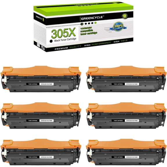 greencycle 6 Pack 305X CE410X Compatible Toner Cartridge Replacement for HP 305X 305A CE410X CE410A use with M451nw M451dw M451dn MFP M475dn M475dw M375nw Color Laser Printer
