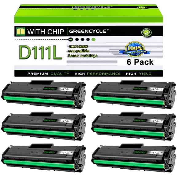 greencycle 6 Pack MLT D111L D111S Toner Cartridge Compatible for Samsung MLT-D111L MLT-D111S D111L Work with Xpress SL-M2020W M2020W SL-M2070FW SL-M2070W Xpress M2070FW M2020 M2022 M2022W Printers