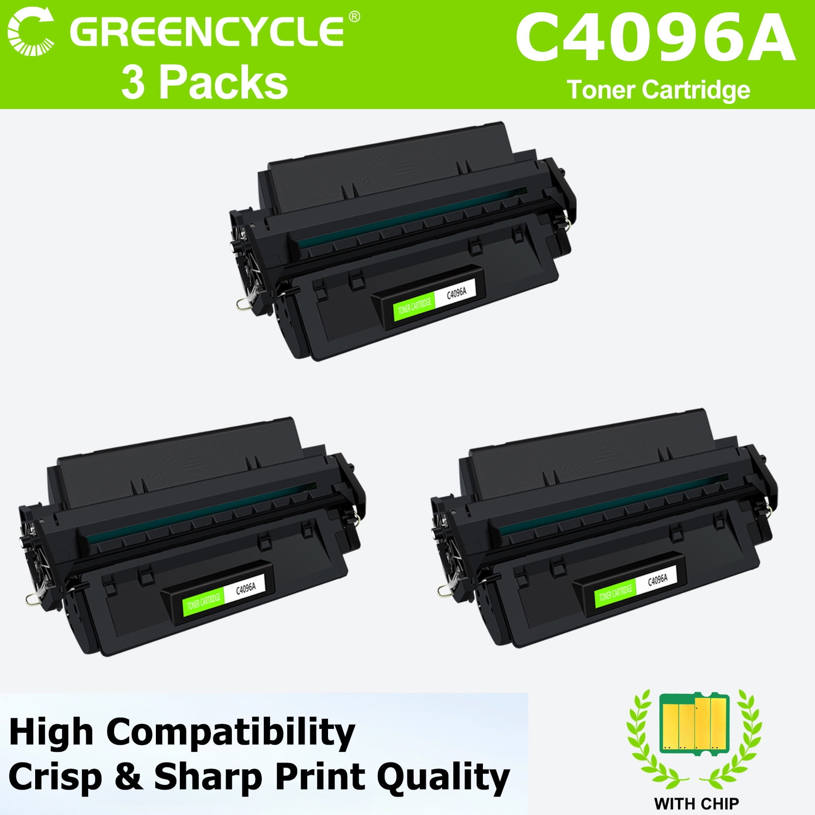 greencycle C4096A Black Toner Cartridge Replacement Compatible for HP ...