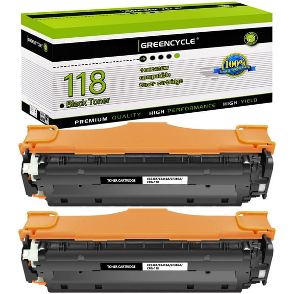 greencycle Compatible Toner Cartridge Replacement for Canon 118 CRG118 CRG118BK to use in Color imageCLASS MF8580Cdw MF8380Cdw MF8350Cdn MF726Cdw Printer - 2 Pack CRG118BK, Black