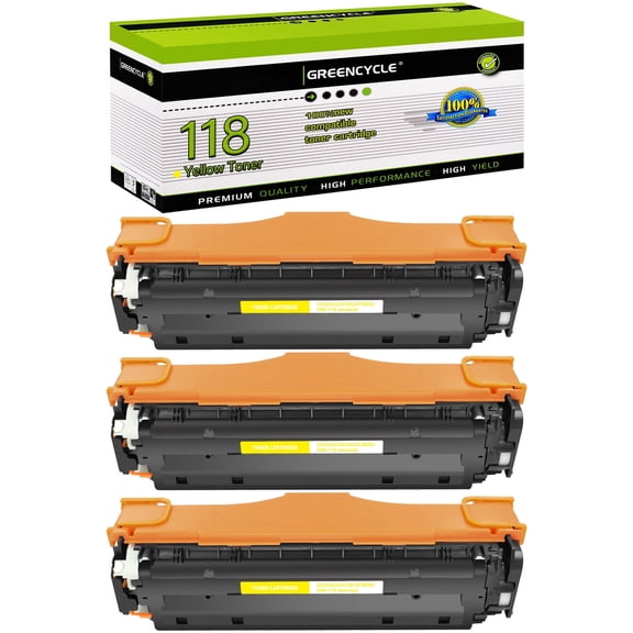 greencycle Compatible Toner Cartridge Replacement for Canon 118 CRG118 CRG118Y to use in Color imageCLASS MF8580Cdw MF8380Cdw MF8350Cdn MF726Cdw Printer - 3 Pack CRG118Y, Yellow