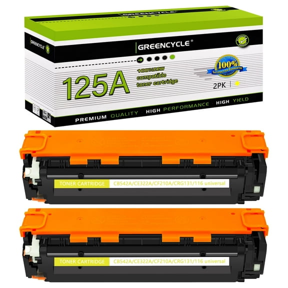 greencycle Compatible Toner Cartridge Replacement for HP 125A CB542A to use in Color Laser Jet CM1312 MFP CP1215 CP1515n CP1518ni Series Printer - 2 Pack CB542A, Yellow