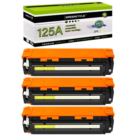 greencycle Compatible Toner Cartridge Replacement for HP 125A CB542A to use in Color Laser Jet CM1312 MFP CP1215 CP1515n CP1518ni Series Printer - 3 Pack CB542A, Yellow