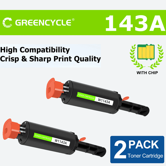 greencycle 143A Compatible Toner Cartridge Replacement for 143A Black Toner Cartridge W1143A W1143AD Use for Laserjet Neverstop 1001nw Printer MFP 1202w 1202nw 1201n(2PC)