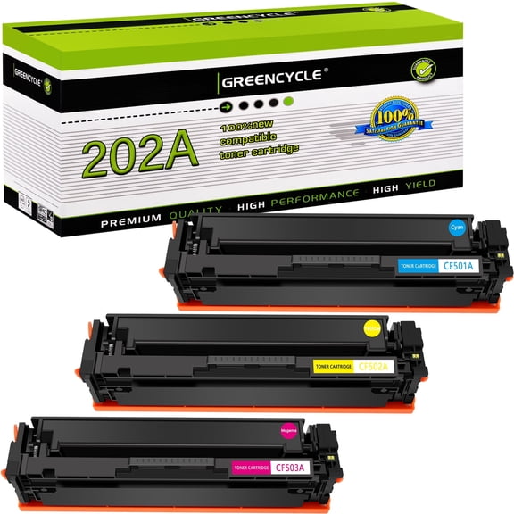 greencycle Compatible Toner Cartridge Replacement for HP 202A CF501A CF502A CF503A Toner 3 packs Set Works on Color Laserjet Pro MFP M281fdw M281cdw M254dw Printer - Cyan Yellow Magenta
