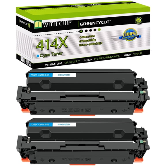 greencycle Compatible Toner Cartridge Replacement for HP 414X W2021X (With Chip) to use in Color Pro MFP M479fdw M479fdn M454dw M454dn M479dw M455dn M479 M454 Printer - 2 Pack W2021X, Cyan