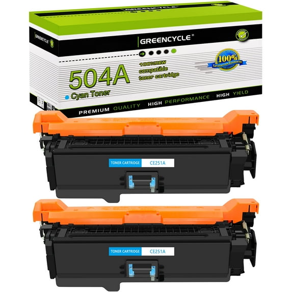 greencycle Compatible Toner Cartridge Replacement for HP 504A CE251A to use in LaserJet CP3525dn CP3525n CP3525x CM3530 CM3530fs Series Printer - 2 Pack CE251A, Cyan