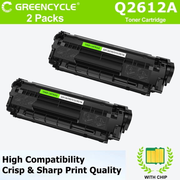 greencycle Q2612A Black Toner Cartridge Replacement Compatible for HP 12A Work with Laser Jet 1010 1012 1015 1018 1020 1022 3015 3020 3030 3050 3050Z 3052 3055 M1319 M1319f MFP M1005, 2PCS