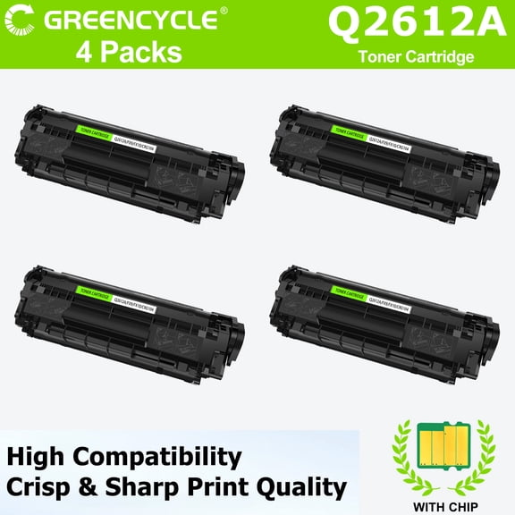 greencycle Q2612A Black Toner Cartridge Replacement Compatible for HP 12A Work with Laser Jet 1010 1012 1015 1018 1020 1022 3015 3020 3030 3050 3050Z 3052 3055 M1319 M1319f MFP M1005, 4PCS