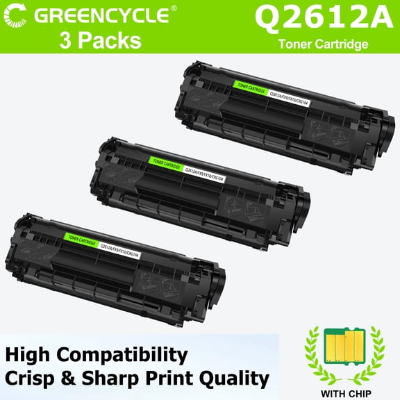 greencycle Q2612A Black Toner Cartridge Replacement Compatible for HP 12A Work with Laser Jet 1010 1012 1015 1018 1020 1022 3015 3020 3030 3050 3050Z 3052 3055 M1319 M1319f MFP M1005, 3PCS
