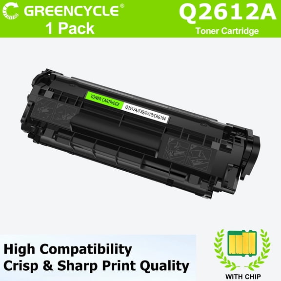 greencycle Q2612A Black Toner Cartridge Replacement Compatible for HP 12A Work with Laser Jet 1010 1012 1015 1018 1020 1022 3015 3020 3030 3050 3050Z 3052 3055 M1319 M1319f MFP M1005, 1PC
