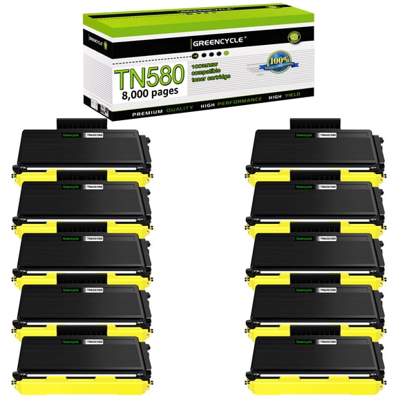 greencycle TN-580 10 Pack Black Compatible Toner Cartridge Replacement for Brother TN580 TN550 to use with HL-5370DW HL-5250DN HL-5340D MFC-8480DN MFC-8890DW MFC-8860DN DCP-8060 DCP-8065DN Printer