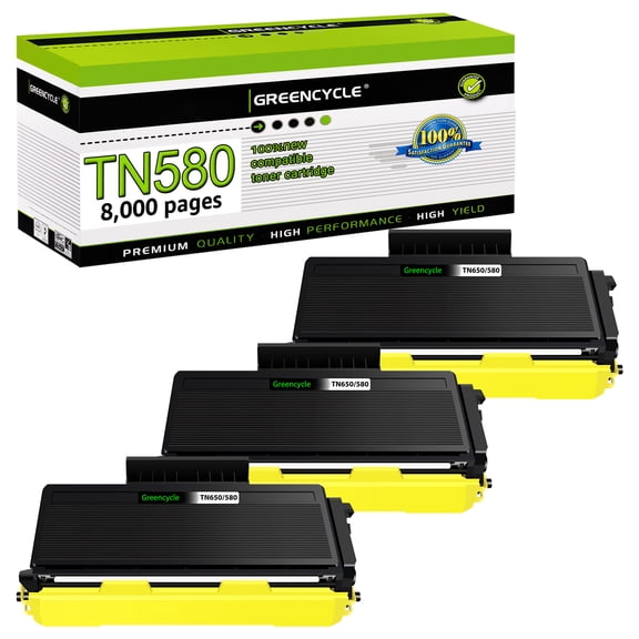 greencycle TN-580 3 Pack Black Compatible Toner Cartridge Replacement for Brother TN580 TN550 to use with HL-5370DW HL-5250DN HL-5340D MFC-8480DN MFC-8890DW MFC-8860DN DCP-8060 DCP-8065DN Printer