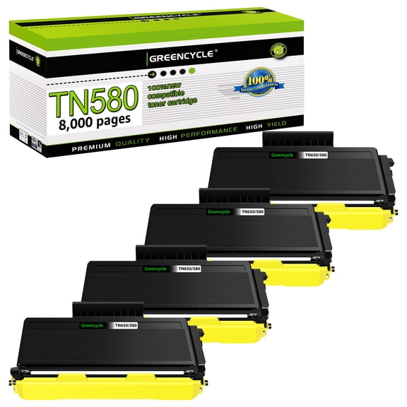 greencycle TN-580 4 Pack Black Compatible Toner Cartridge Replacement for Brother TN580 TN550 to use with HL-5370DW HL-5250DN HL-5340D MFC-8480DN MFC-8890DW MFC-8860DN DCP-8060 DCP-8065DN Printer
