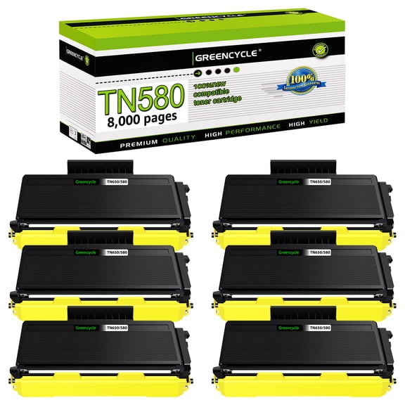 greencycle TN-580 6 Pack Black Compatible Toner Cartridge Replacement for Brother TN580 TN550 to use with HL-5370DW HL-5250DN HL-5340D MFC-8480DN MFC-8890DW MFC-8860DN DCP-8060 DCP-8065DN Printer