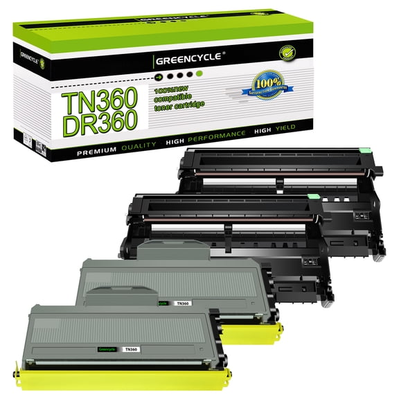 greencycle TN360 DR360 High Yield Black Toner Cartridges & Drum Unit Set Compatible for Brother TN-360 DR-360 for DCP-7030 DCP-7040 HL-2140 2150N HL-2170W MFC-7340 MFC-7345N Printers(2 Toner,2 Drum)