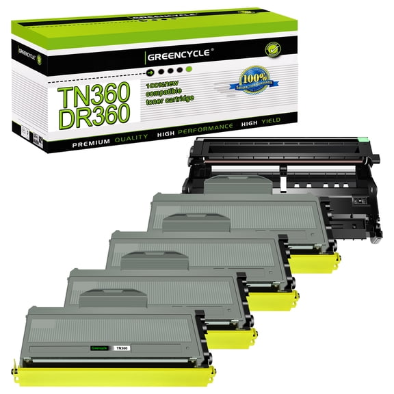 greencycle TN360 DR360 High Yield Black Toner Cartridges & Drum Unit Set Compatible for Brother TN-360 DR-360 for DCP-7030 DCP-7040 HL-2140 2150N HL-2170W MFC-7340 MFC-7345N Printers(4 Toner,1 Drum)