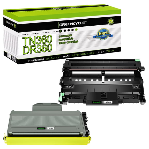 greencycle TN360 DR360 High Yield Black Toner Cartridges & Drum Unit Set Compatible for Brother TN-360 DR-360 for DCP-7030 DCP-7040 HL-2140 2150N HL-2170W MFC-7340 MFC-7345N Printers(1 Toner,1 Drum)