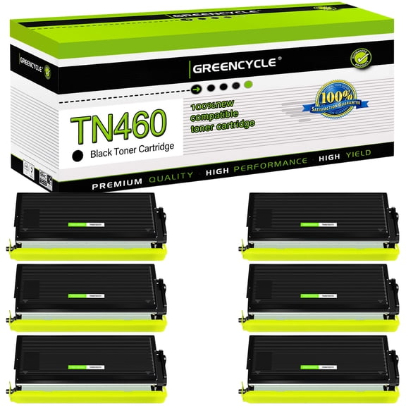 greencycle TN460 Toner Cartridge Compatible for Brother TN-460 TN570 TN560 Work with Intellifax 4100e 4750e DCP-1200 DCP-1400 MFC-1260 MFC-9750 HL-1230 HL-1240 Printer(6-Pack Black)