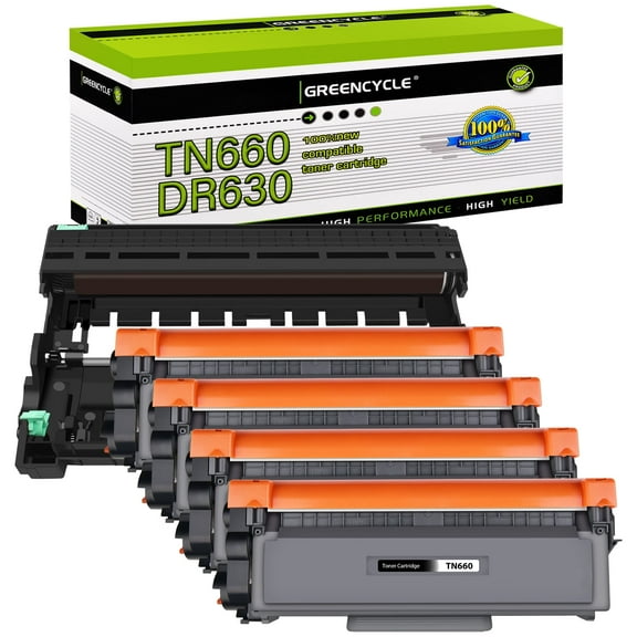greencycle TN660 TN630 Toner Cartridge DR630 Drum Unit Set Compatible for Brother MFC-L2700DW HL-L2300D HL-L2320D HL-L2360DW MFC-L2740DW DCP-L2540DW Printer (4 Toner, 1 Drum)