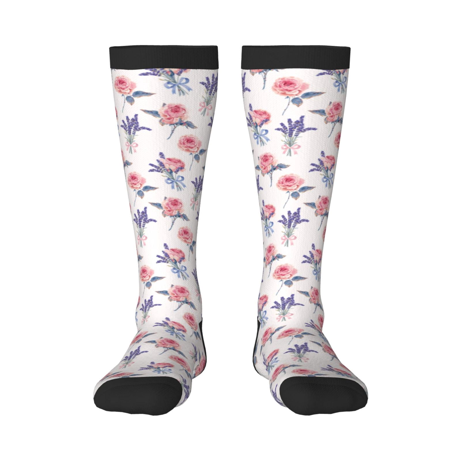 Honeii Lavender Flowers Print Long Socks,Novelty Design Socks Gift for