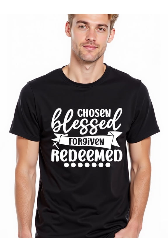 greennik Chosen Blessed Forgiven Redeemed men's round neck T-shirt black graphic limited edition Wearable year-round Fashion Unisex Shirt Graphic Tee tshirts