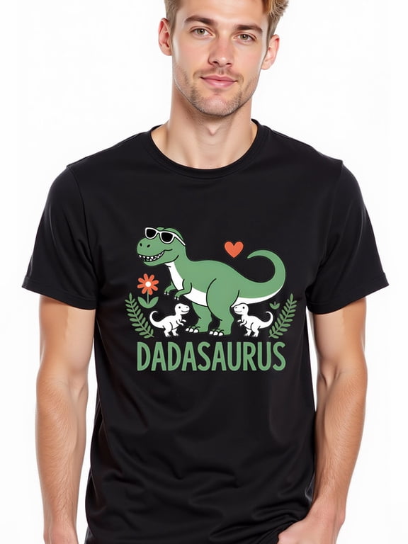 greennik Dadasaurus Dinosaur Dad Tee Men comfort colors tshirt black gifts graphic Hip-hop street style Weekend casual wear Basic Unisex Shirt Printed tshirts