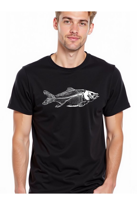 greennik Fish Skeleton T-Shirt Men t shirts black elegant graphic tees Fashionable summer T-shirt, machine washable Original Unisex Shirt Printed tshirts