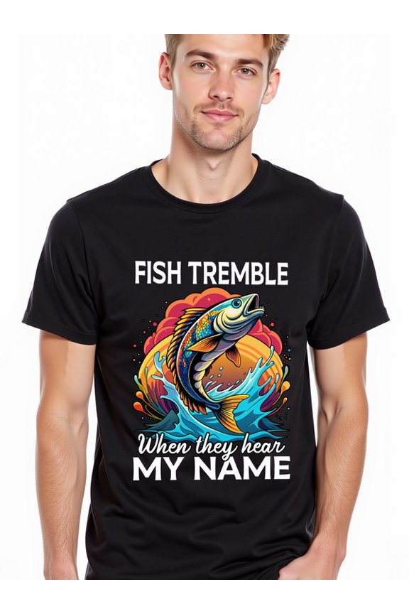 greennik Fish Tremble When Heard men round neck T-shirt black elegant graphic tees Everyday and weekend wear Classic Unisex Shirt Graphic Tee tshirts