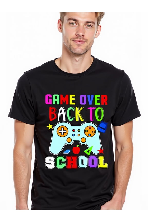 greennik Game Over Back to School for men Crew neck T-shirts black casual graphic tees Wearable year-round Retro Unisex Shirt Short Sleeve tshirts